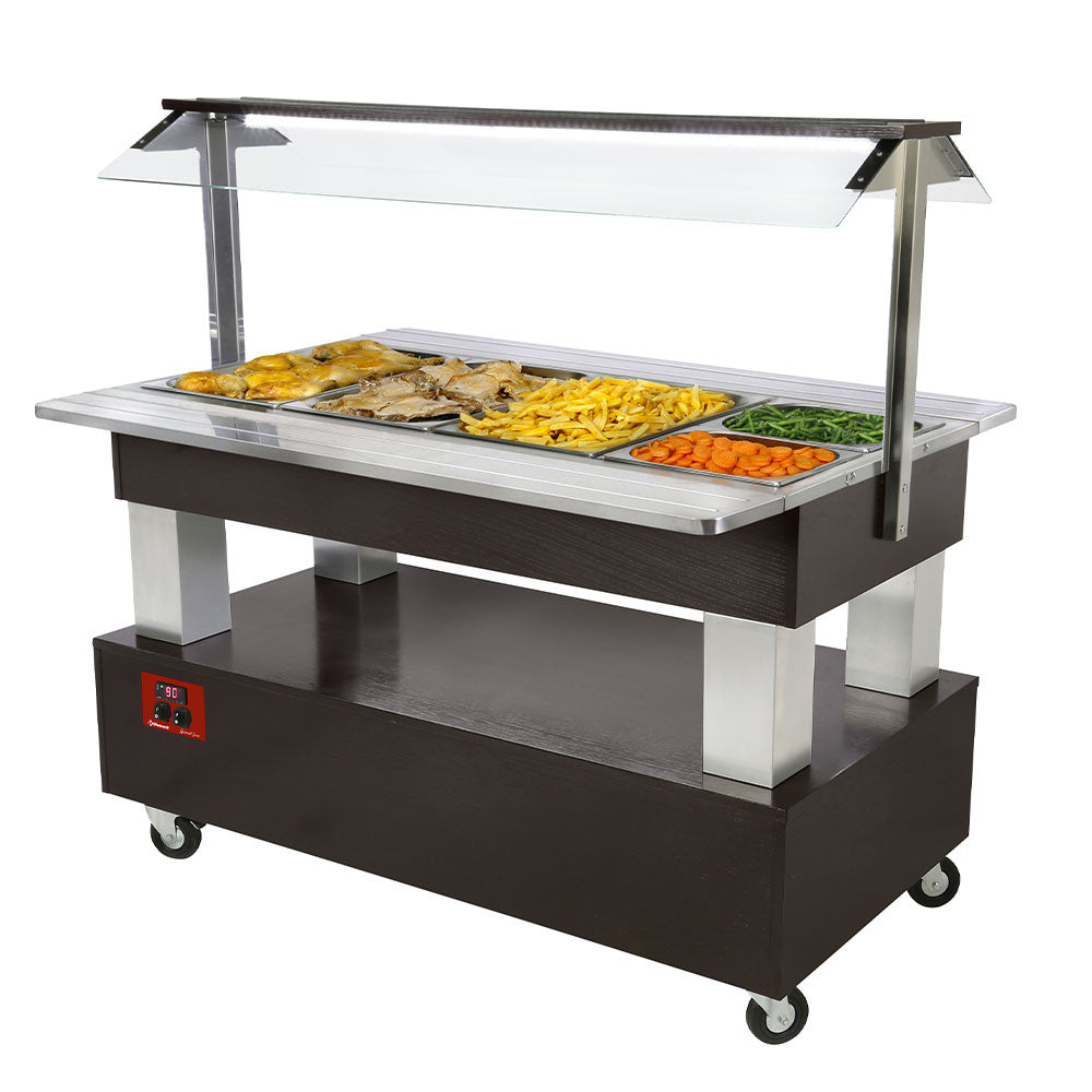 Bar à salade au chaud/bain-marie, 4x GN1/1-150 (bois blanc)