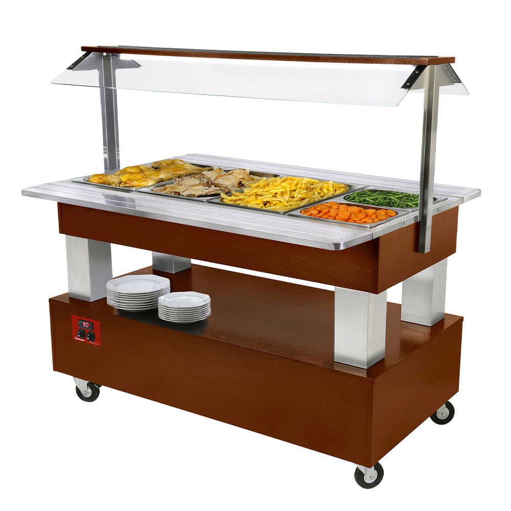 Bar à salade au chaud/bain-marie, 4x GN1/1-150 (bois de wengé)