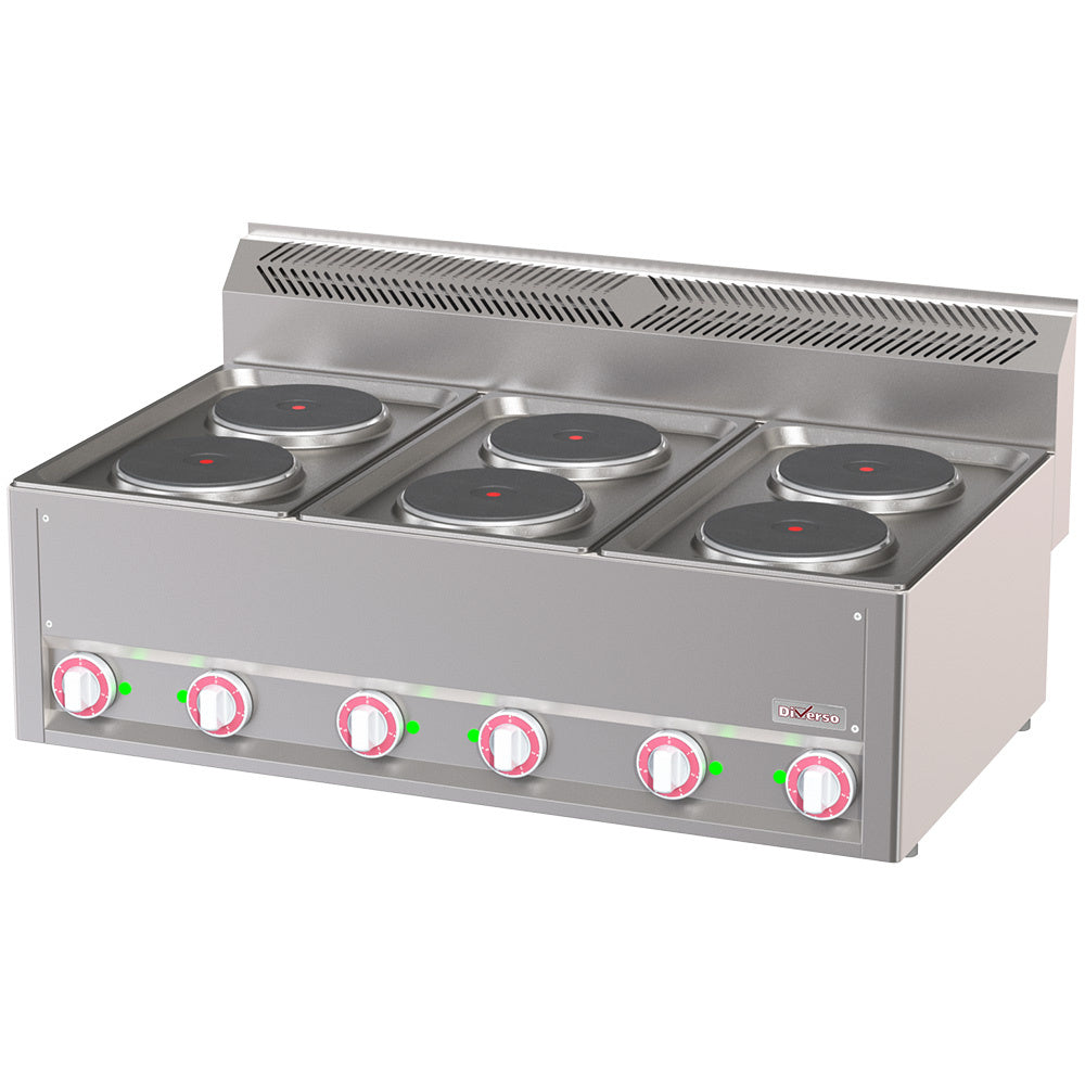 Cuisinière avec 6 plaques chauffantes électriques sur un four à convection GN1/1 et un meuble neutre