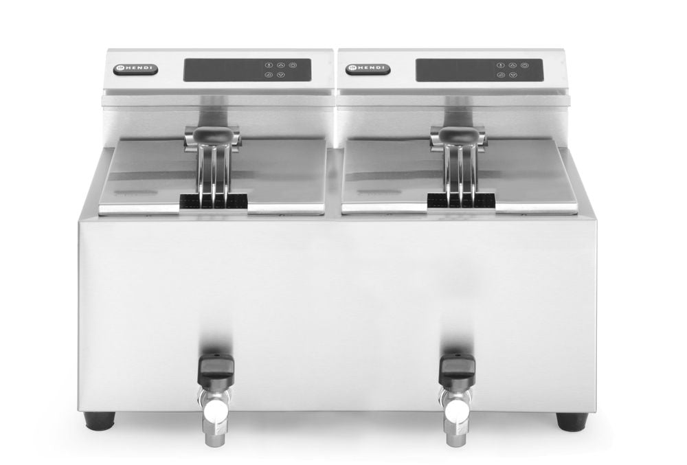Friteuse Profi Line avec robinet de vidange numérique - 2 x 8 l, HENDI, Profi Line, 16L, 230V/7000W, 605x515x(H)350mm