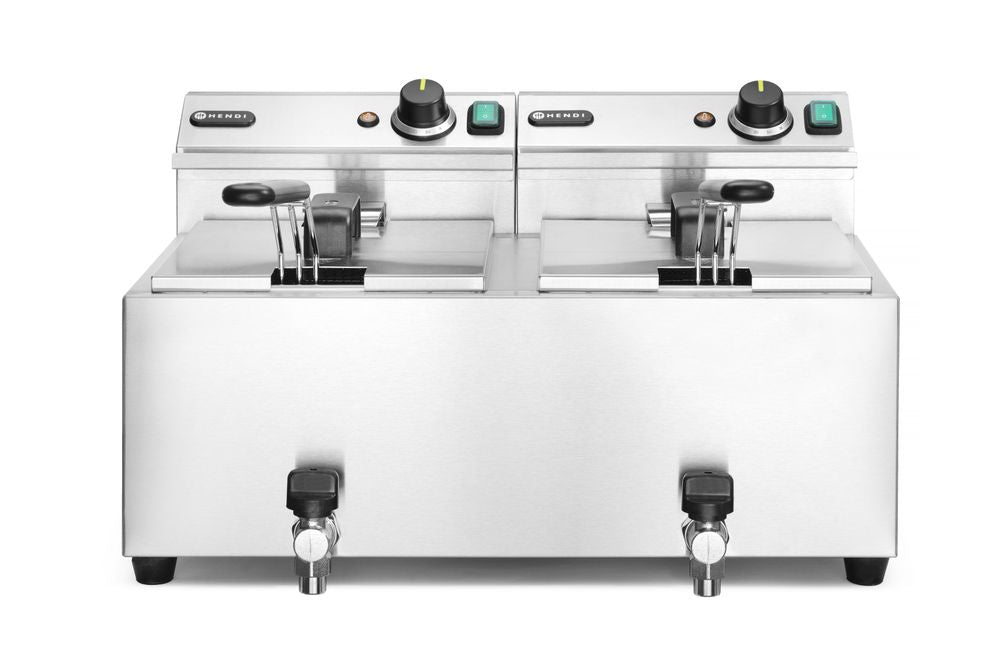 Friteuse Profi Line avec robinet de vidange - 2 x 8 l, HENDI, Profi Line, 16L, 230V/7000W, 610x515x(H)369mm