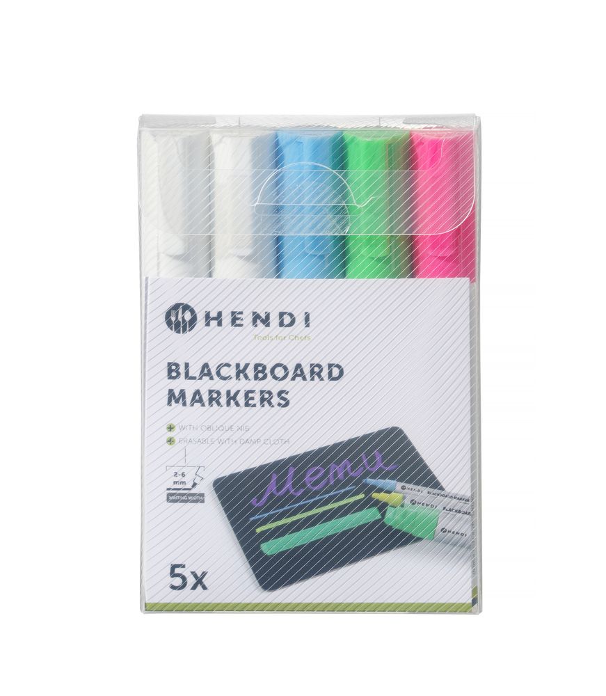 Feutres à craie 6 mm, HENDI, 1 rose, 1 vert, 1 bleu et 2 feutres blancs