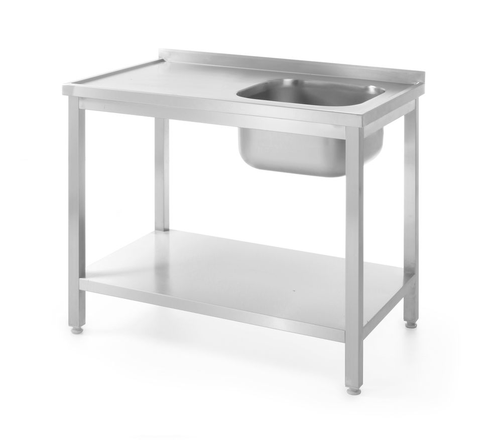Table avec évier avec étagère - à monter soi-même, HENDI, Kitchen Line, côté droit, 1000x600x(H)850mm