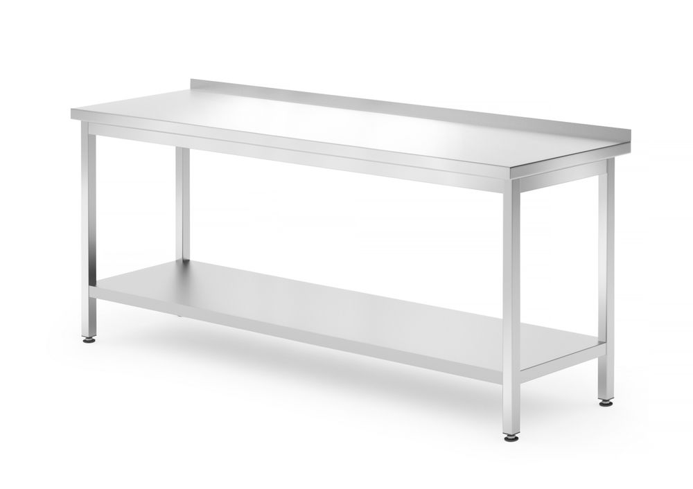 Table de travail murale avec étagère - vissée, profondeur : 700 mm., HENDI, Kitchen Line, 1800x700x(H)850mm