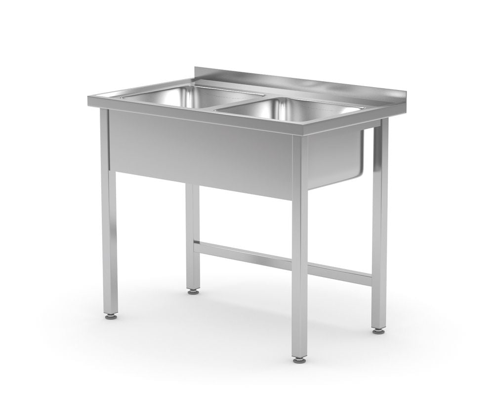 Table évier - soudée, 2 éviers, profondeur : 600 mm., HENDI, Kitchen Line, 1000x600x(H)850mm