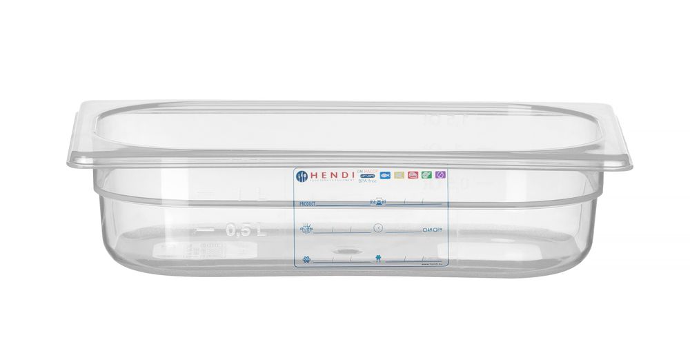 Bac Gastronorme 1/4, HENDI, GN 1/4, 1,8L, Transparent, 265x162x(H)65mm