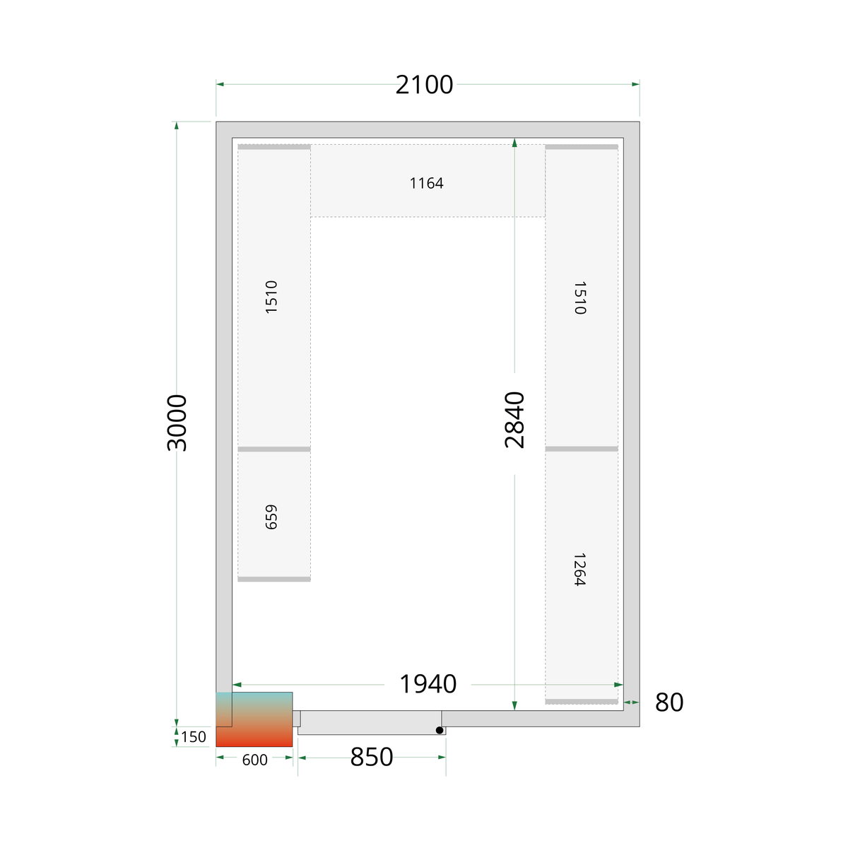 Chambre froide positive panneaux 210x300cm double porte | Tefcold CRPF2130WD