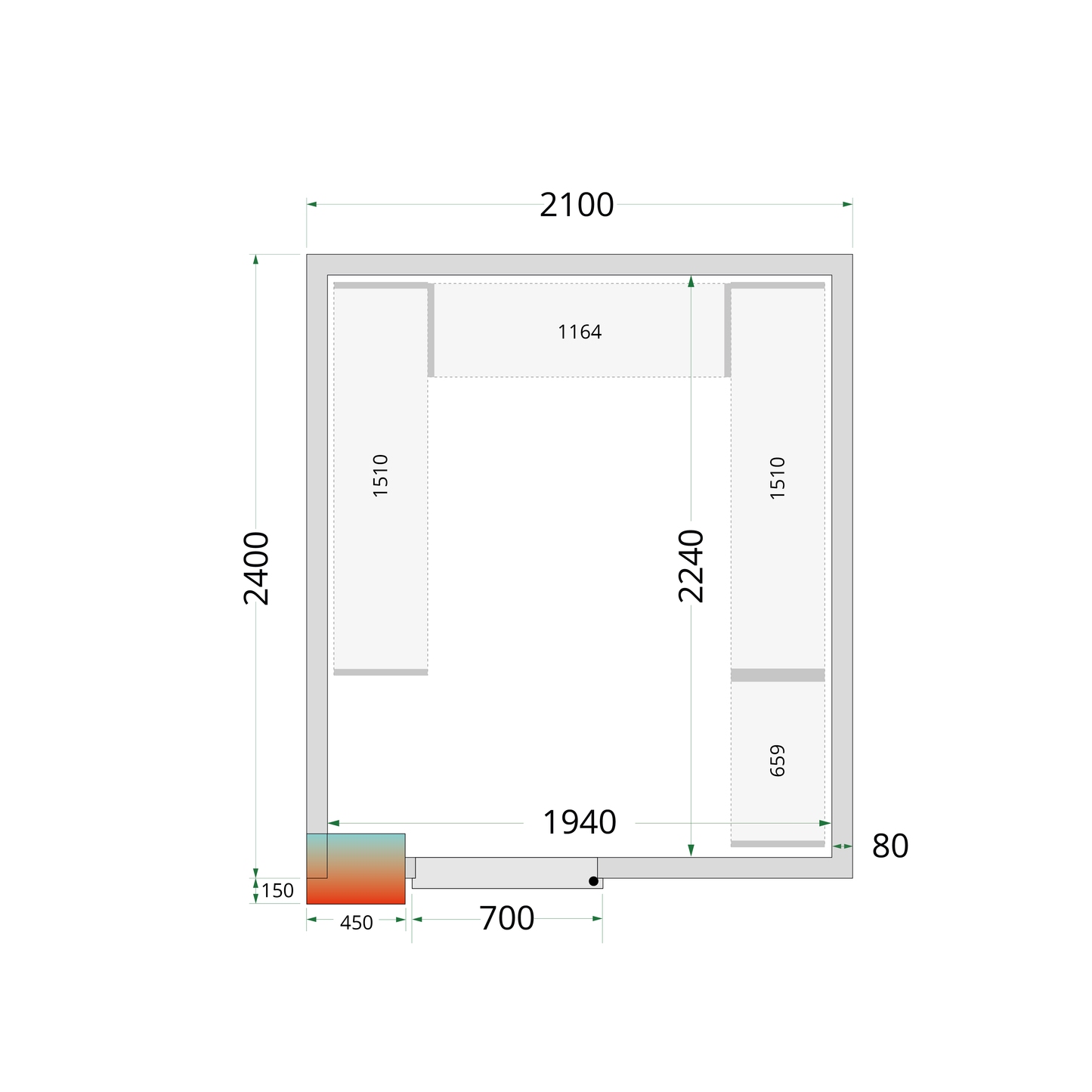Chambre froide positive 210x240x212cm sans ventilateur | Tefcold CR 210x240x212 NF