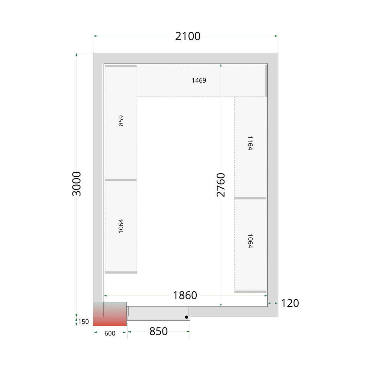 Chambre froide négative 210x300cm double porte | Tefcold CRNF2130WD