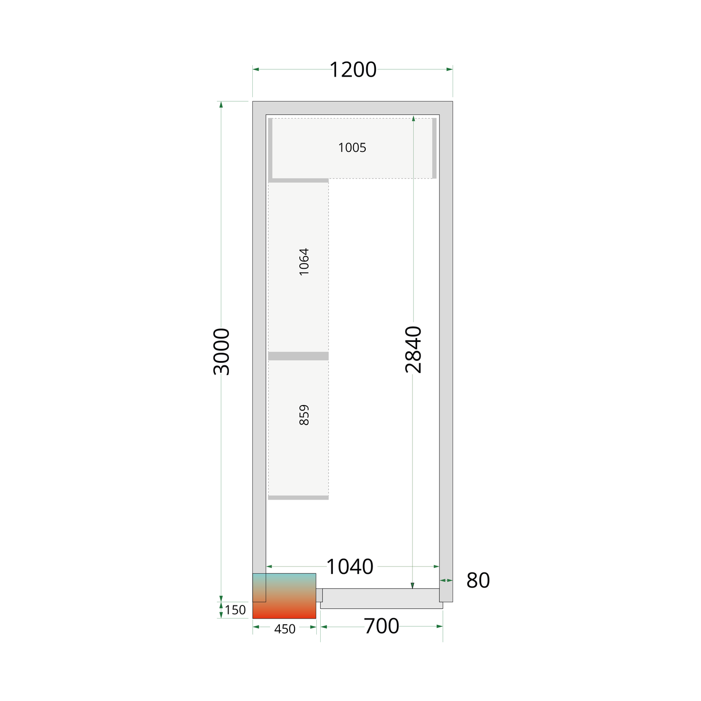 Chambre froide positive panneaux 120x300cm | Tefcold CRPF1230