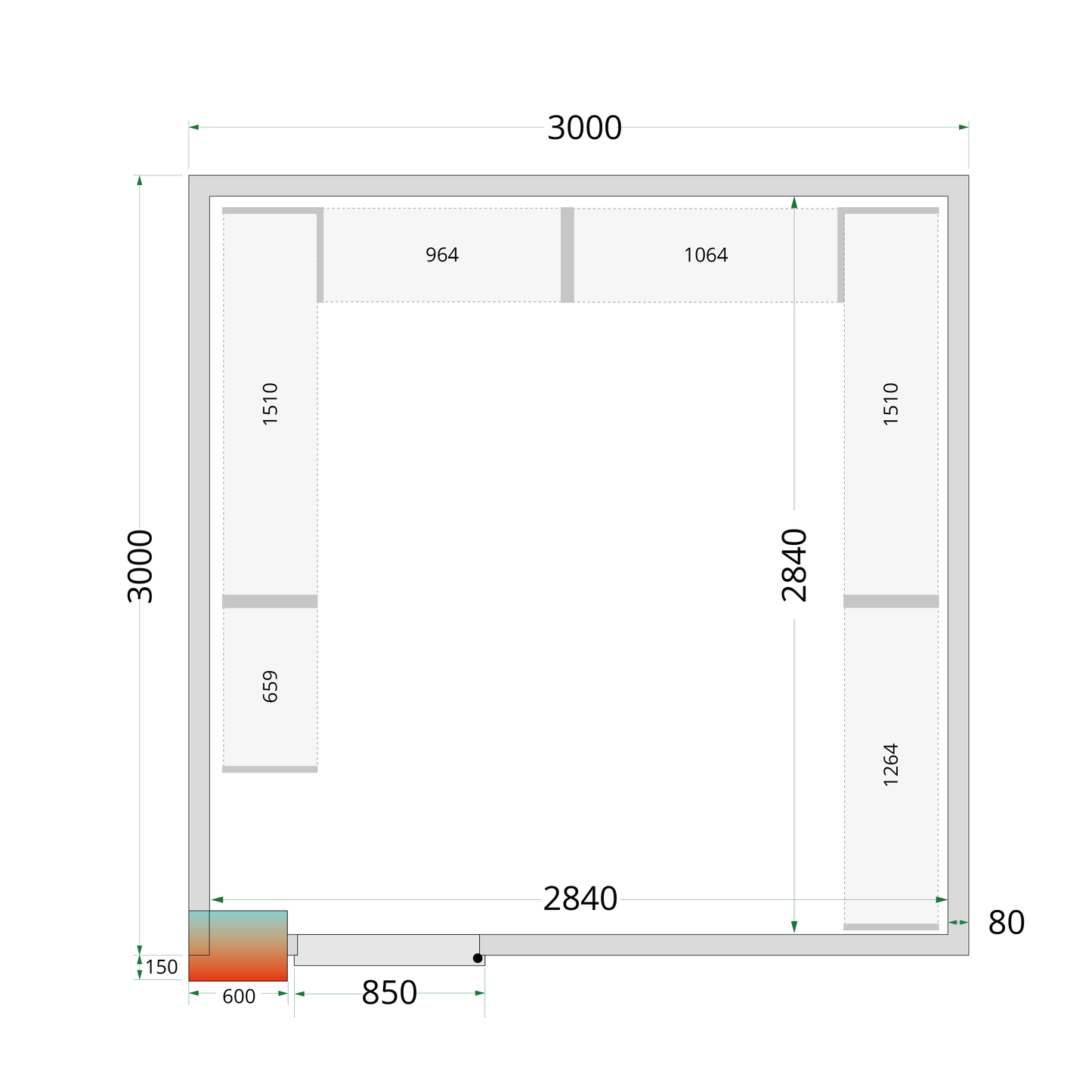 Chambre froide positive panneaux 300x300cm double porte | Tefcold CRPF3030WD