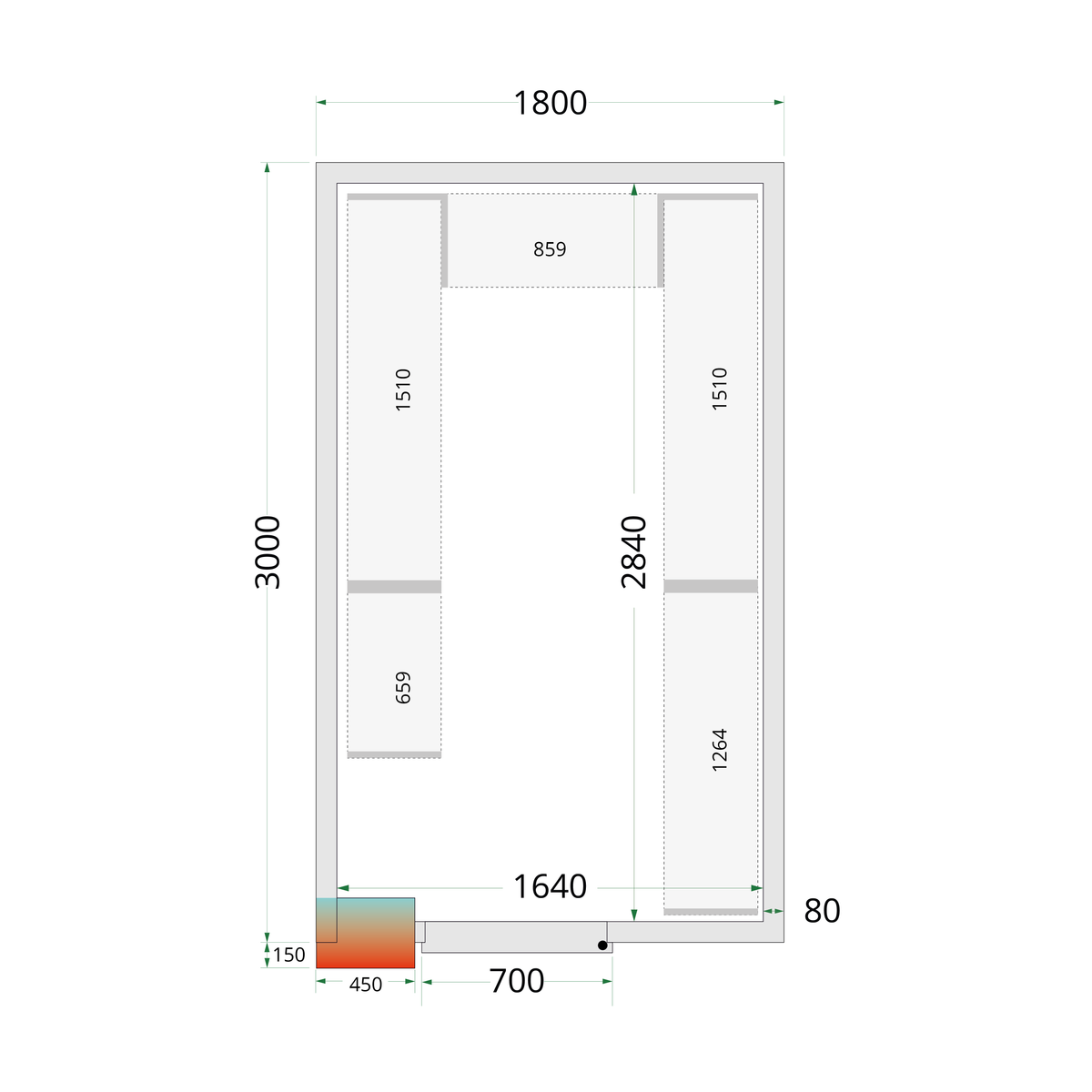 Chambre froide positive panneaux 180x300cm | Tefcold CRPF1830