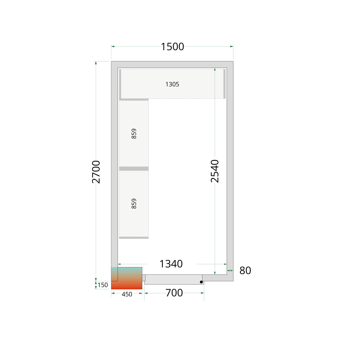 Chambre froide positive panneaux 150x270cm | Tefcold CRPF1527