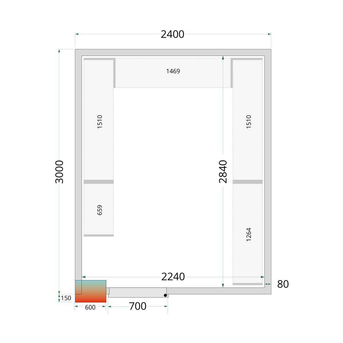 Chambre froide positive panneaux 240x300cm | Tefcold CRPF2430