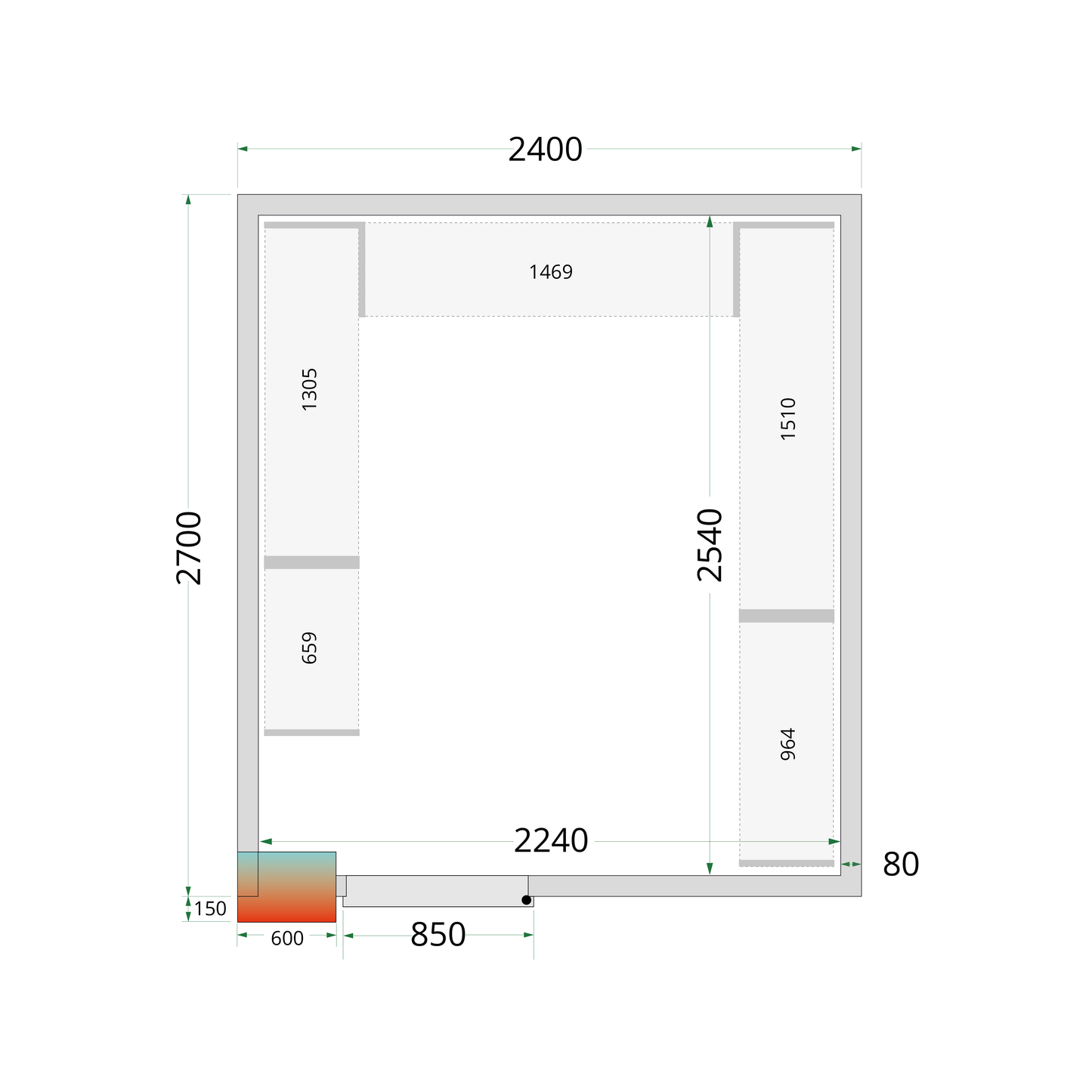 Chambre froide positive panneaux 240x270cm double porte | Tefcold CRPF2427WD
