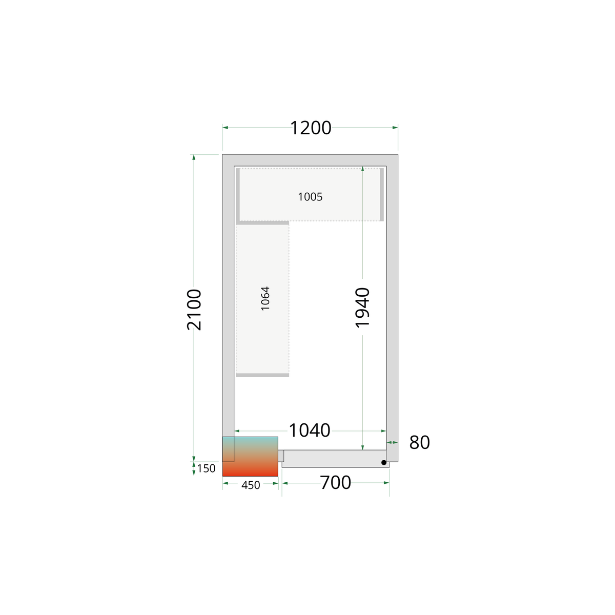 Chambre froide positive 120x210x212cm sans ventilateur | Tefcold CR 120x210x212 NF