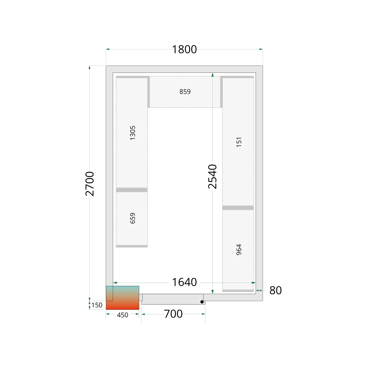 Chambre froide positive 180x270x212cm sans ventilateur | Tefcold CR 180x270x212 NF