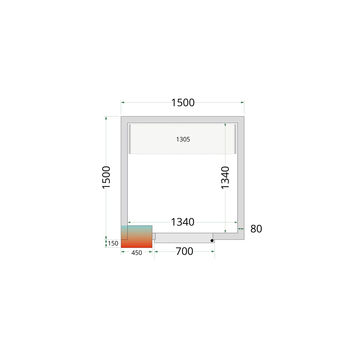 Chambre froide positive panneaux 150x150cm | Tefcold CRPF1515