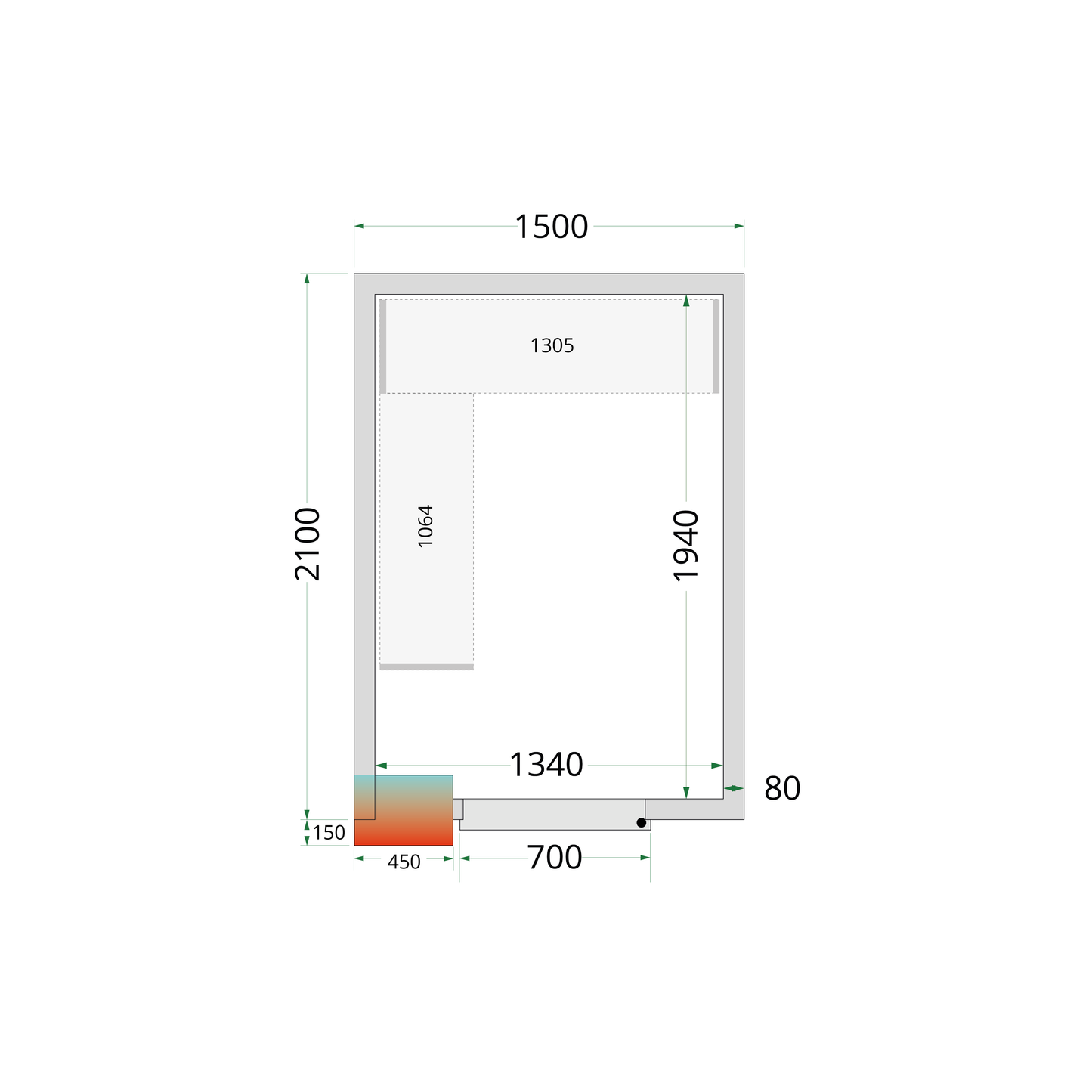 Chambre froide positive panneaux 150x210cm | Tefcold CRPF1521
