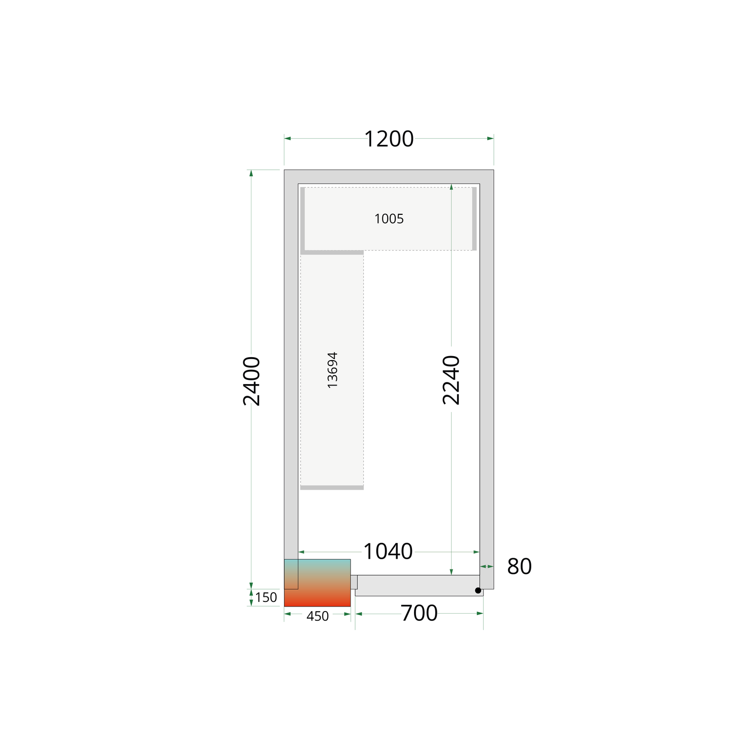 Chambre froide positive 120x240x212cm sans ventilateur | Tefcold CR 120x240x212 NF