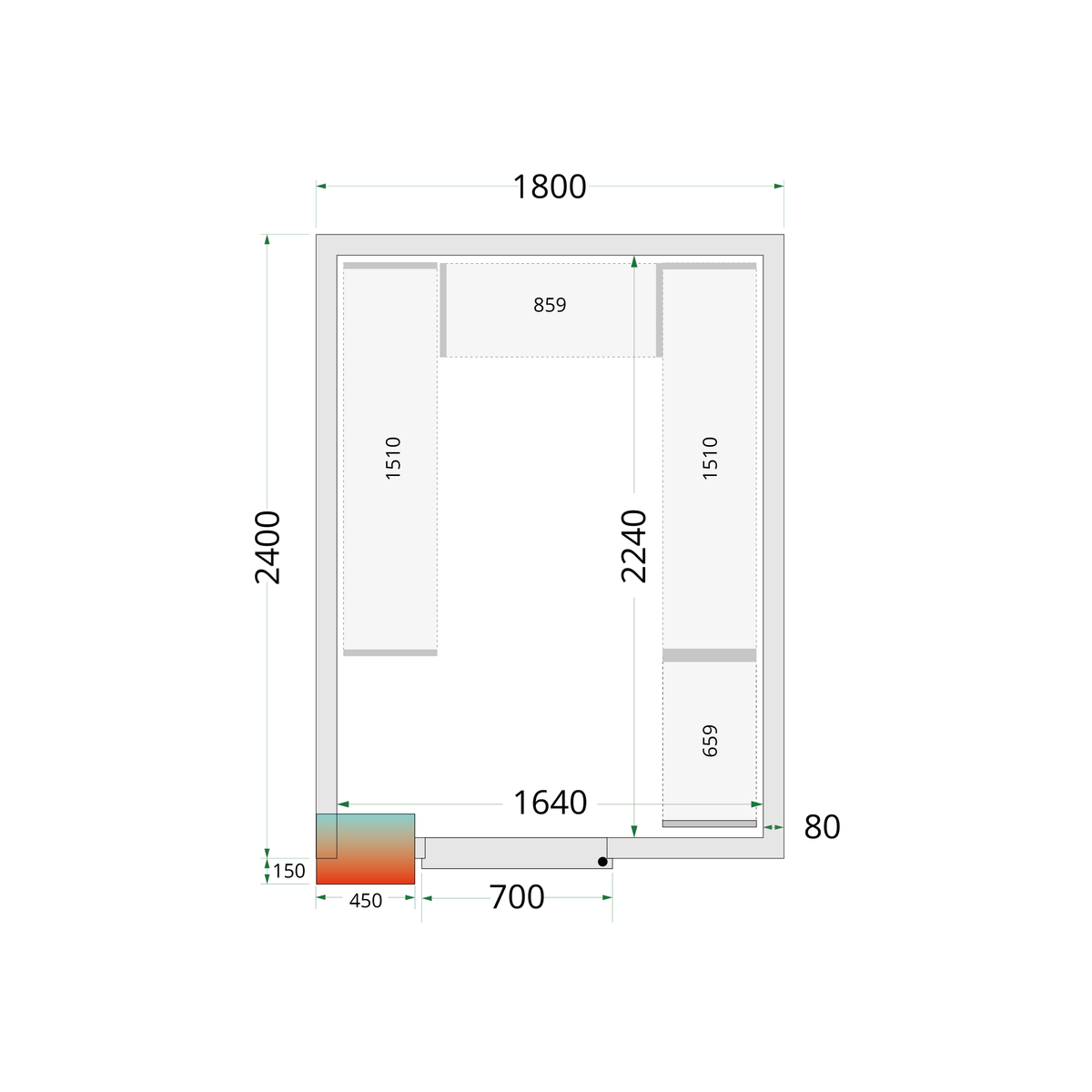 Chambre froide positive panneaux 180x240cm | Tefcold CRPF1824