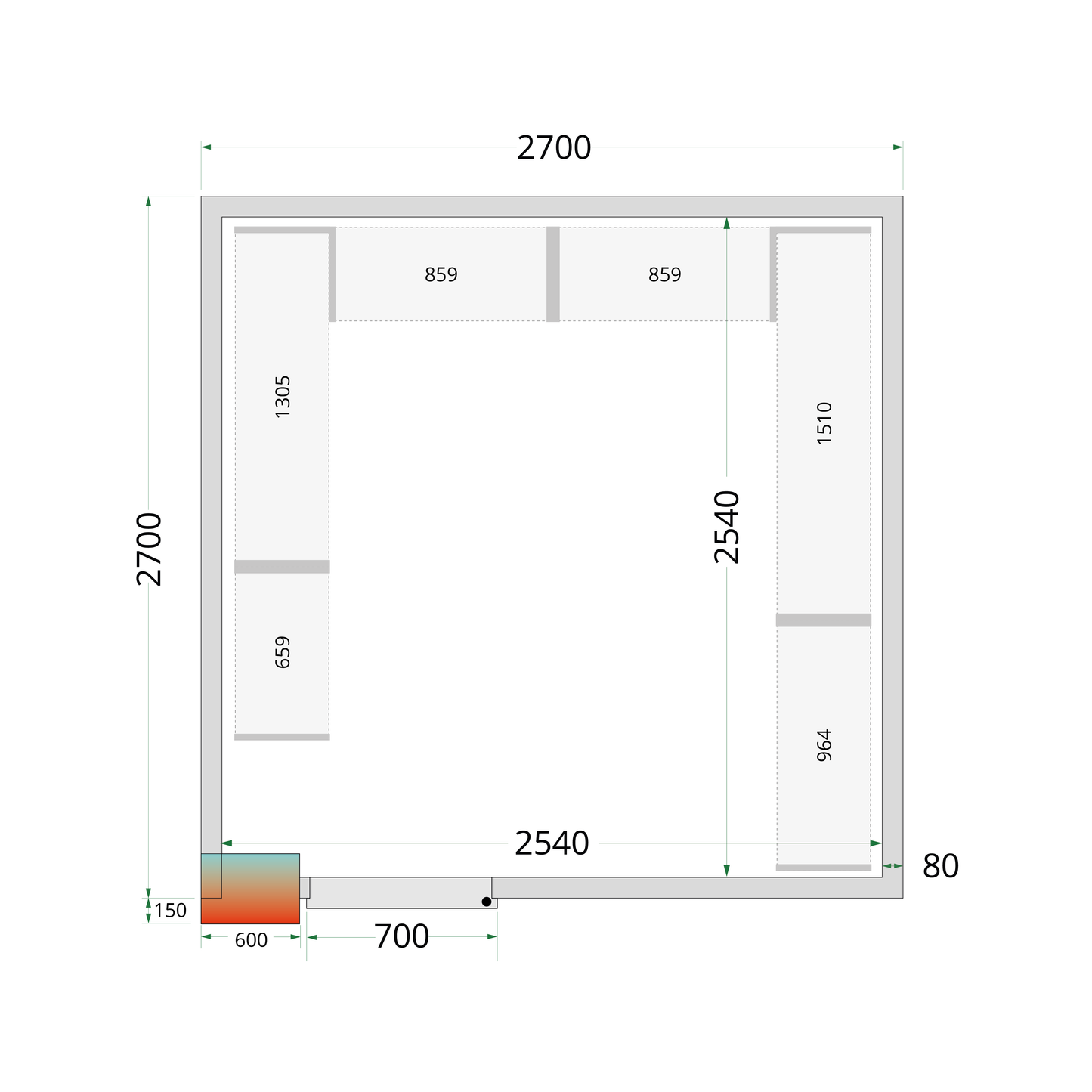 Chambre froide positive panneaux 270x270cm | Tefcold CRPF2727