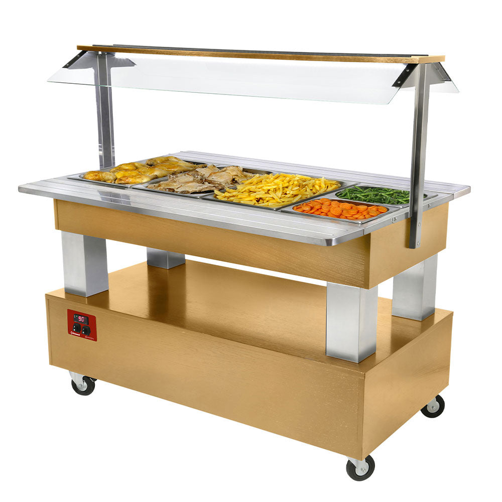 Bar à salades au chaud/bain-marie, 4x GN1/1-150 (bois dacajou)