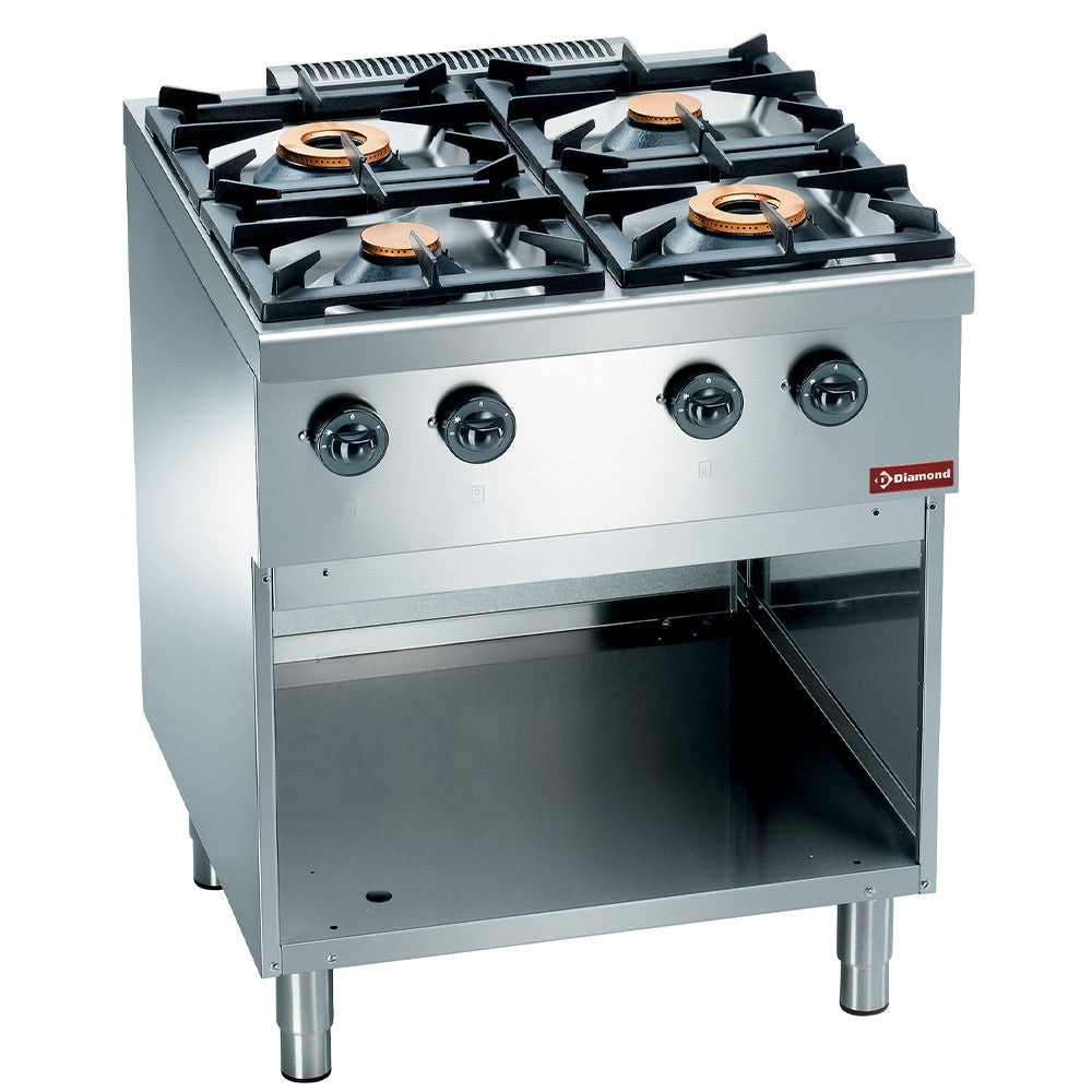 Cuisinière à gaz 4 brûleurs, sur placard ouvert