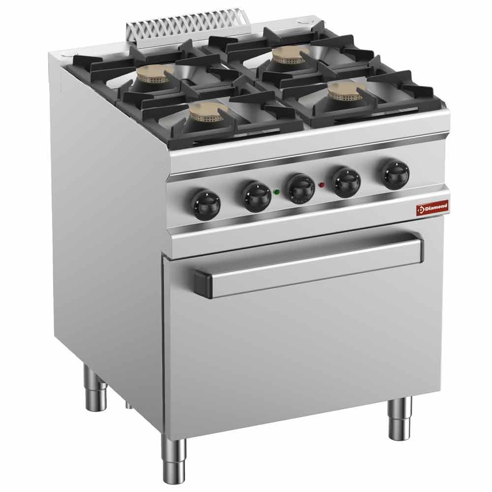 Cuisinière à gaz 4 brûleurs, avec four GN 2/1