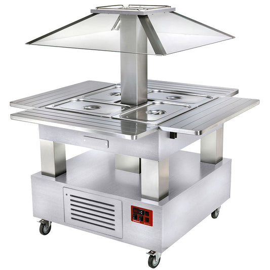 Buffet chaud bain-marie de lîle 4x GN1/1-150 (bois blanc)