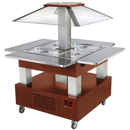 Buffet chaud bain-marie Island 4x GN1/1-150 (bois foncé)