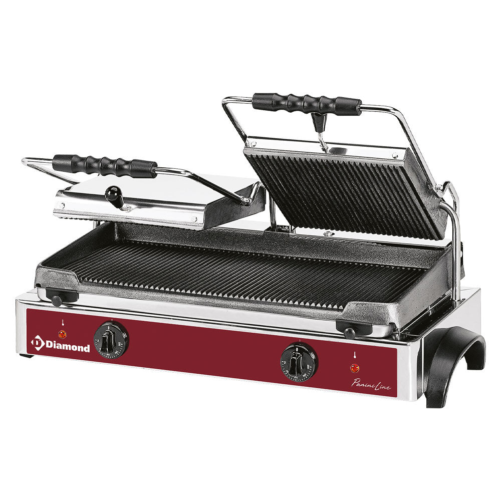 Grill panini électrique, assiettes nervurées