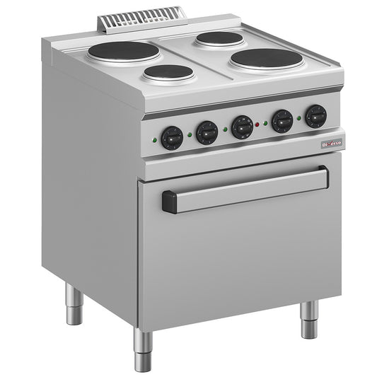 Cuisinière électrique, 4 assiettes rondes, sur un placard