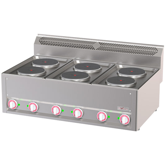 Cuisinière avec 6 plaques chauffantes électriques sur un four à convection GN1/1 et un meuble neutre