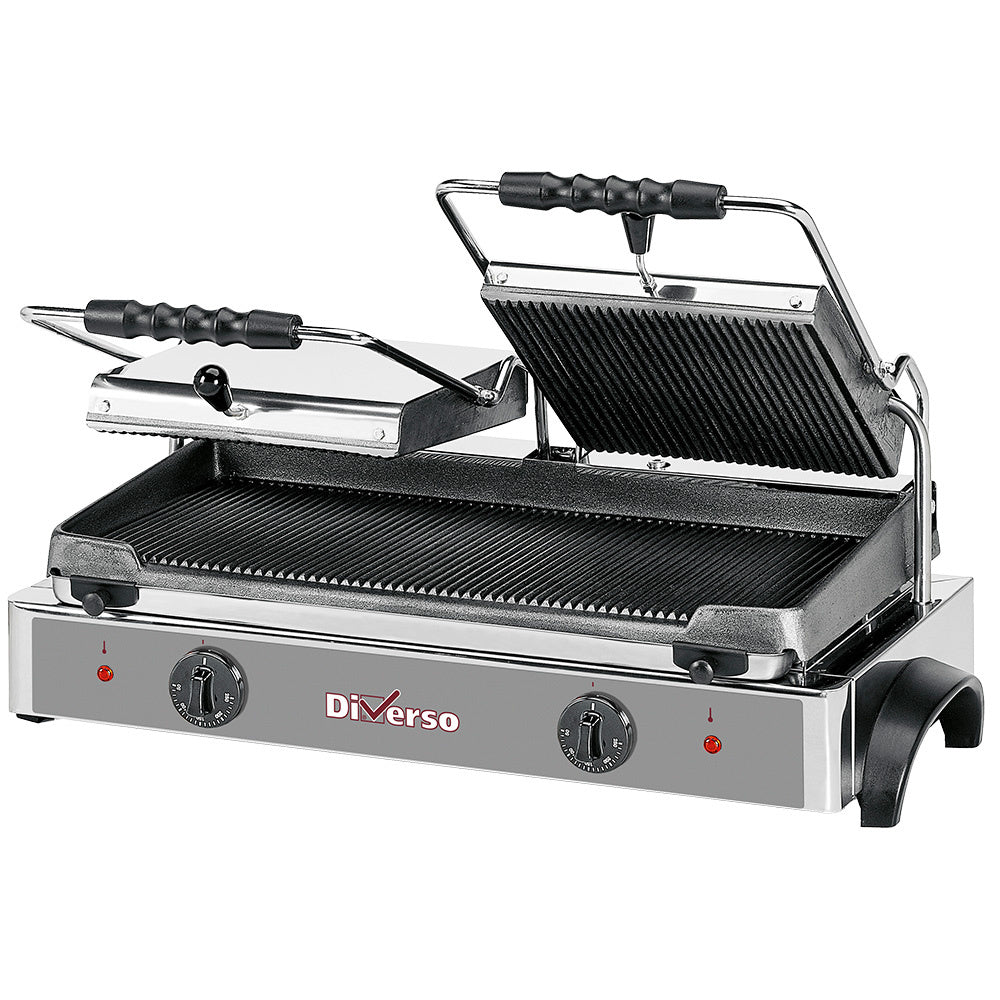 Grill panini électrique, assiettes nervurées