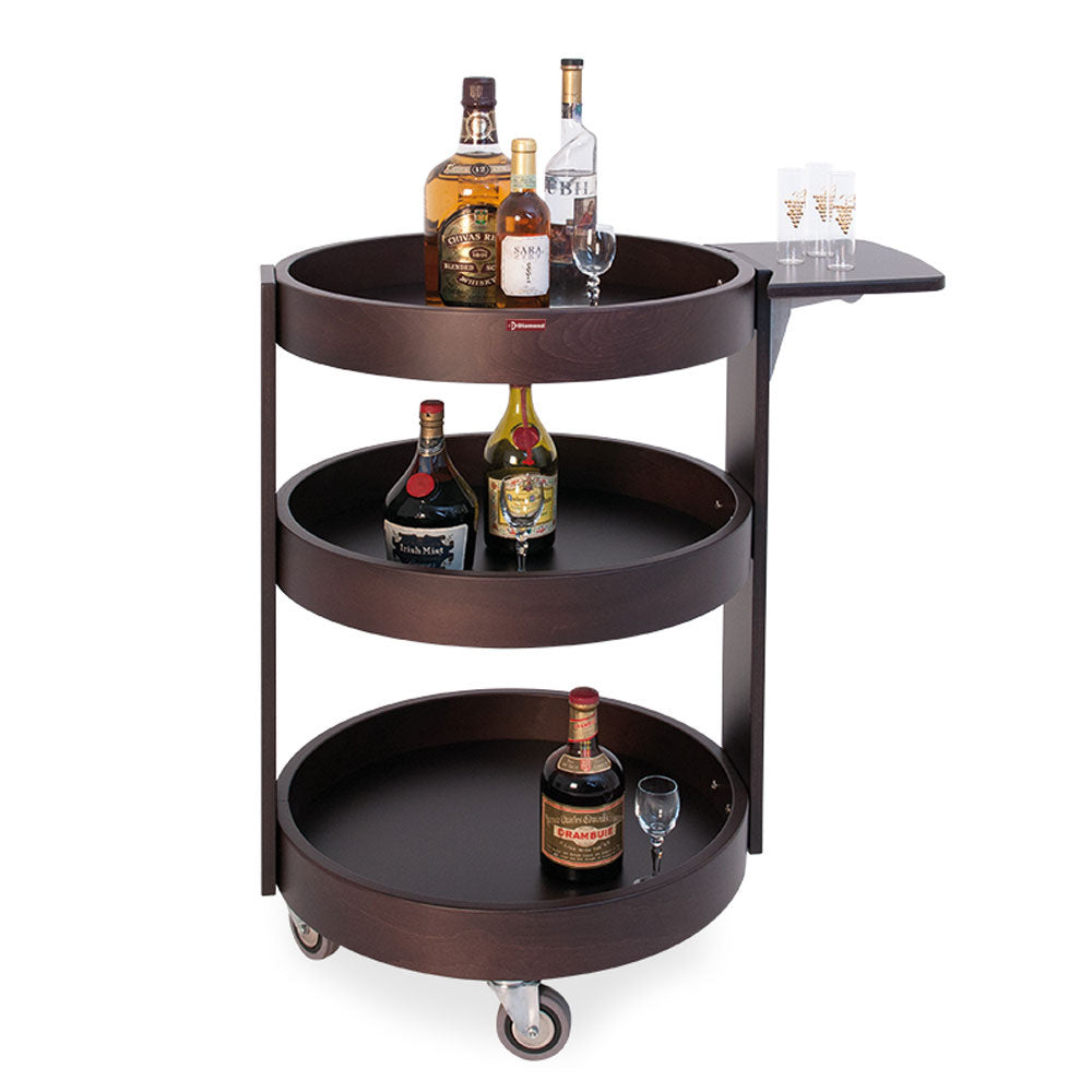 Chariot rond pour bouteilles, 3 niveaux en bois « noyer »