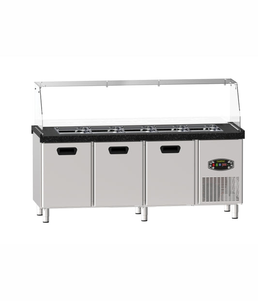 Saladette 3 portes 5 x GN 1/1 sur pied - DAMPAK -   22TBF3S-SBAR