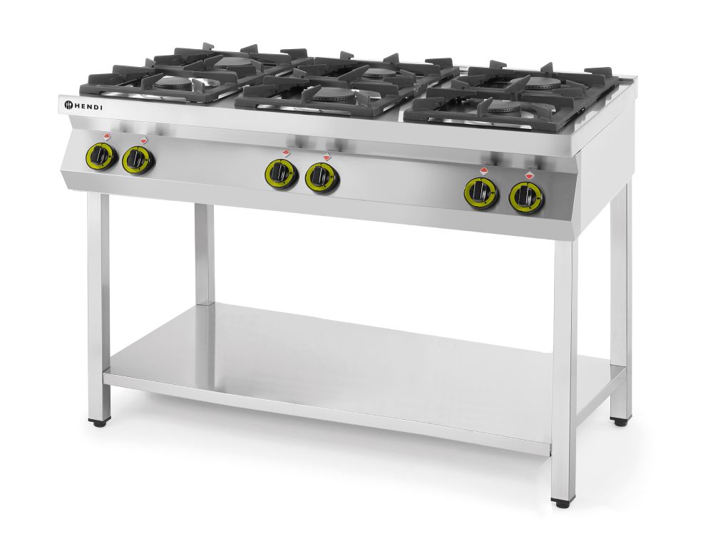 Cuisinière à gaz - 6 feux, support ouvert, HENDI, Kitchen Line, 28,5kW, 1200x700x(H)900mm