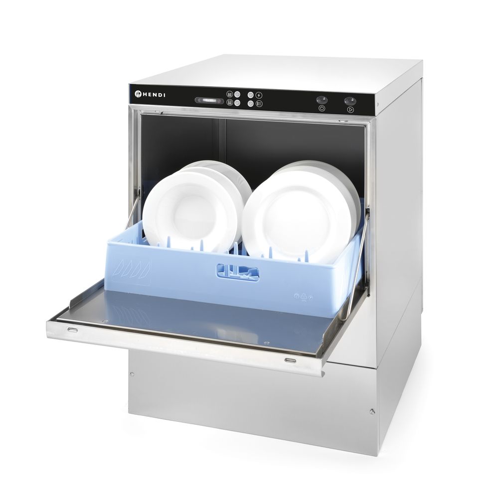 Lave-vaisselle 50x50 - contrôle électromécanique, HENDI, avec pompe de vidange et doseur détergent, 400V/6600W, 576x645x(H)837mm