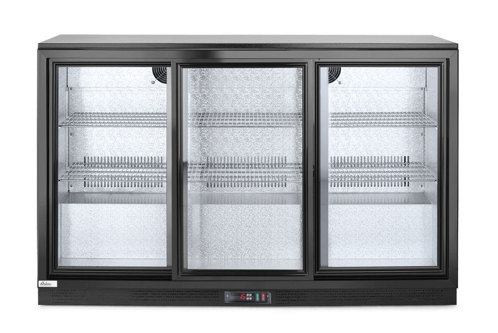 Arrière de bar avec trois portes coulissantes, Arktic, 308L, Noir, 220-240V/160W, 1350x520x(H)865mm