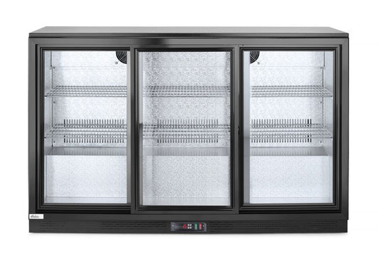 Arrière de bar avec trois portes coulissantes, Arktic, 308L, Noir, 220-240V/160W, 1350x520x(H)865mm