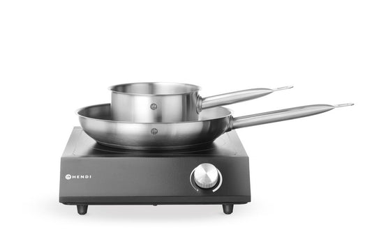 Set : Plaque de cuisson à induction 3500W + casserole + poêle, HENDI, Noir, 220-240V/3500W, 320x395x(H)95mm