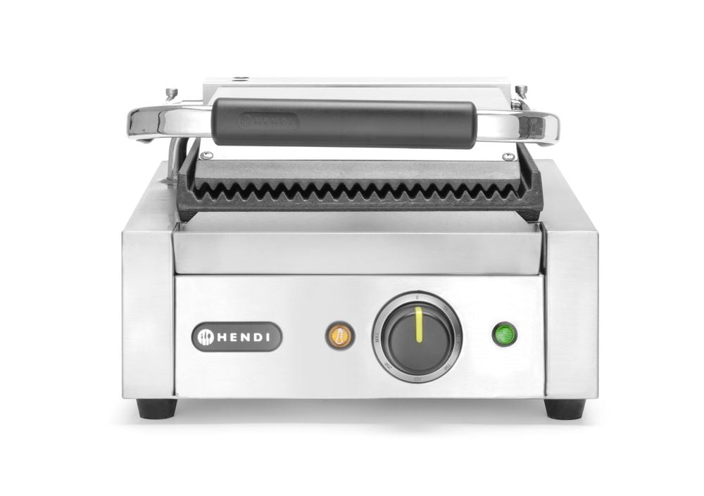 Grill de contact - modèle simple, HENDI, dessus et dessous rainurés, 230V/1800W, 310x426x(H)210mm