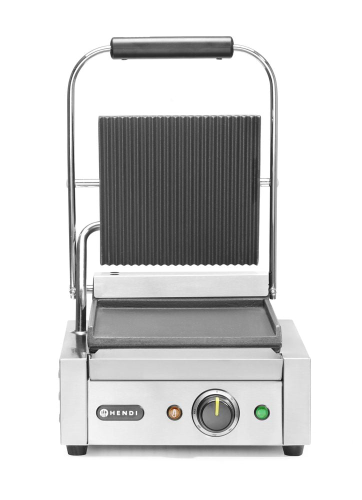 Grill de contact - modèle simple, HENDI, dessus rainuré et dessous lisse, 230V/1800W, 310x400x(H)210mm