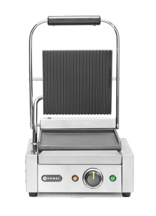 Grill de contact - modèle simple, HENDI, dessus rainuré et dessous lisse, 230V/1800W, 310x400x(H)210mm