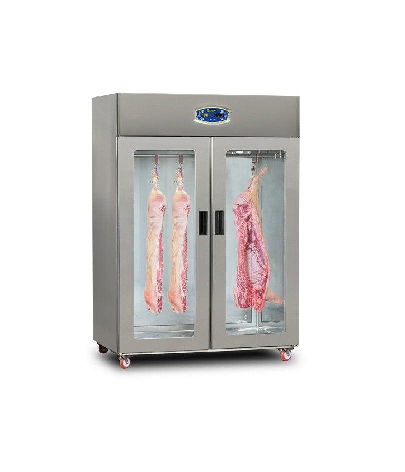 Armoire réfrigérée statique avec portique à viande 2 portes vitrée et arrière vitré - DAMPAK - 22DBS2C-GN.45