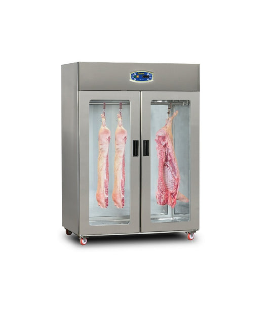 Armoire réfrigérée statique avec portique à viande 2 portes vitrée et arrière vitré - DAMPAK - 22DBS2C-GN.45