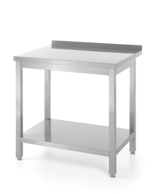 Table de travail murale avec dosseret et étagère - profondeur 600 mm, HENDI, Kitchen Line, 800x600x(H)850mm