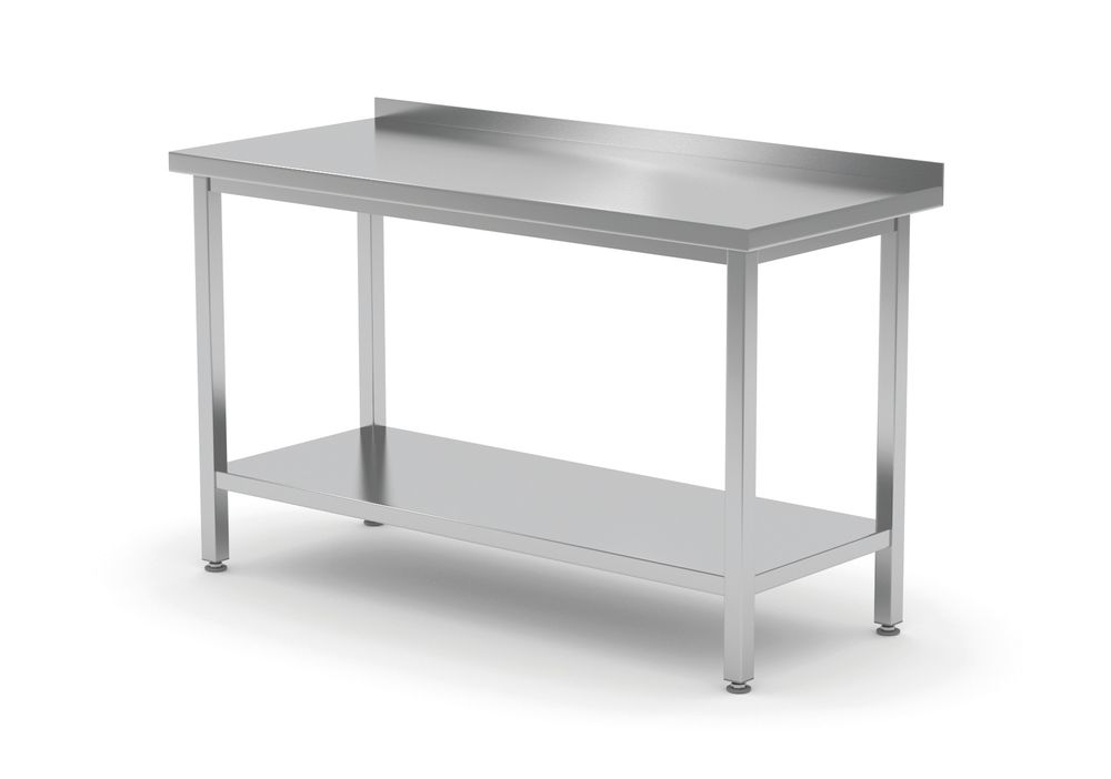 Table de travail murale avec dosseret et étagère - profondeur 600 mm, HENDI, Kitchen Line, 1000x600x(H)850mm