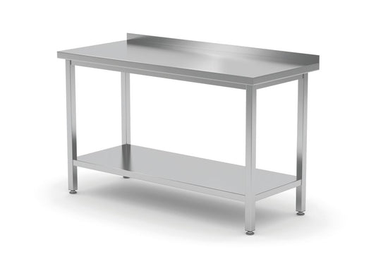 Table de travail murale avec dosseret et étagère - profondeur 600 mm, HENDI, Kitchen Line, 1000x600x(H)850mm